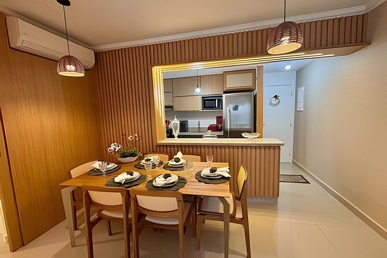 Apto varanda gourmet vista mar e serra. Ar cond.