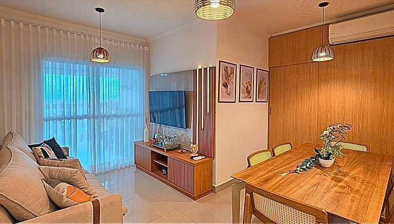 Apto varanda gourmet vista mar e serra. Ar cond.