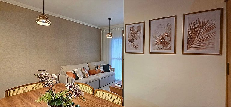 Apto varanda gourmet vista mar e serra. Ar cond.